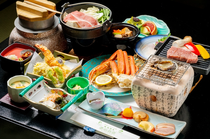 NEW  豪華三大美食プラン〜鮑踊り焼＆蟹＆牛ステーキ〜 ★夕食お部屋食（または個室会食場)