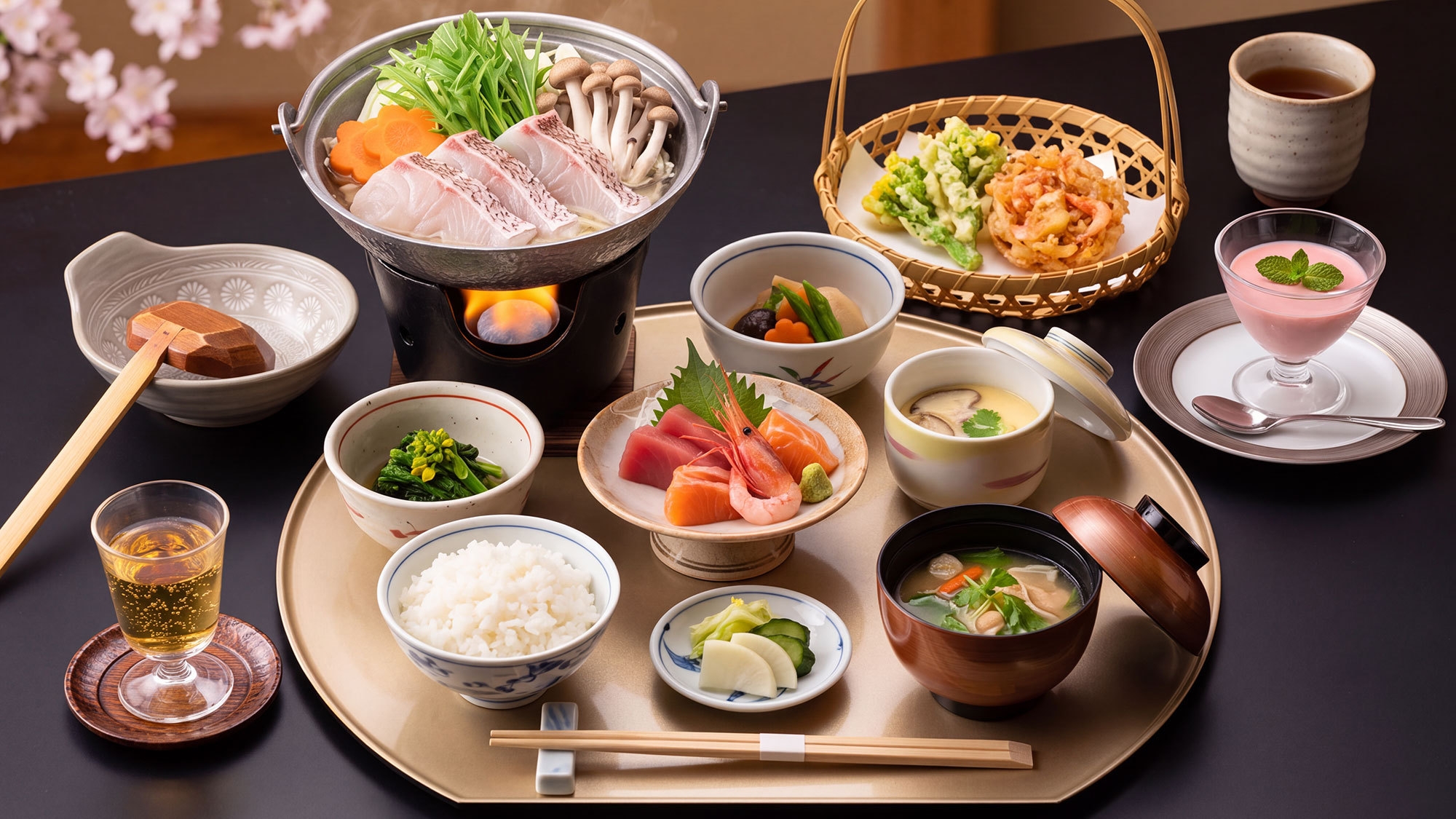 【春味覚会席】名湯うなぎ湯と味わう「旬魚の春野菜鍋＆揚げたてアツアツ天婦羅」春の味覚を満喫！
