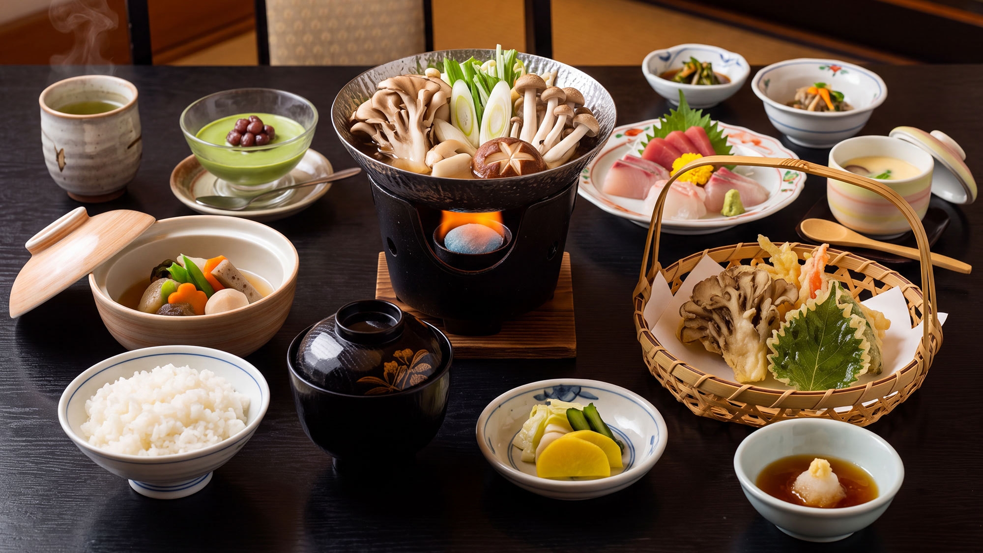【秋味覚会席】名湯「うなぎ湯」×きのこ鍋＆きのこの揚げたて天婦羅！旬の恵みを贅沢に愉しむ秋の特別献立