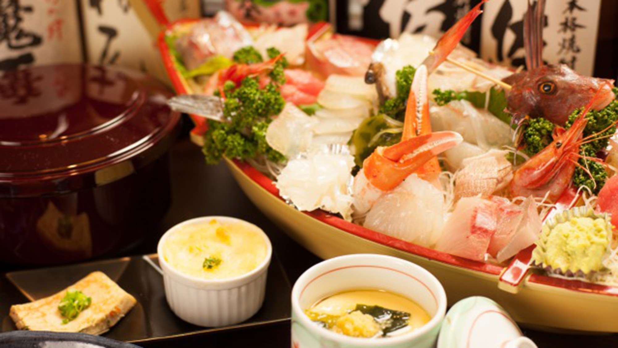 【2食付】迷ったらコレ！鮮魚舟盛り＆金目煮つけetc…厳選地魚をご賞味ください