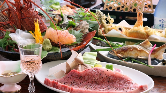 【当館リピートNO.1会席】＜1泊2食＞地元広島が誇る希少霜降り神石牛に伊勢海老の饗宴／雄橋会席