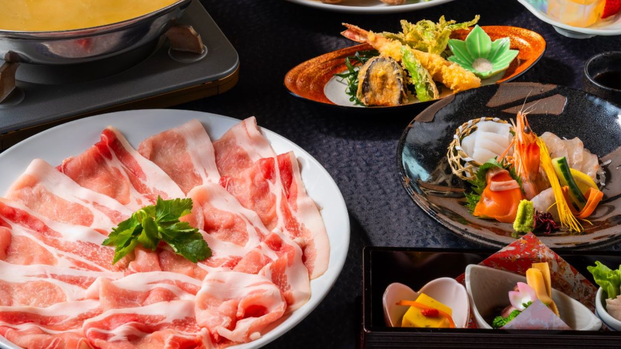 <もみじ橋会席　全７品>五感で愉しむ広島県産のもみじ豚を塩鍋で。