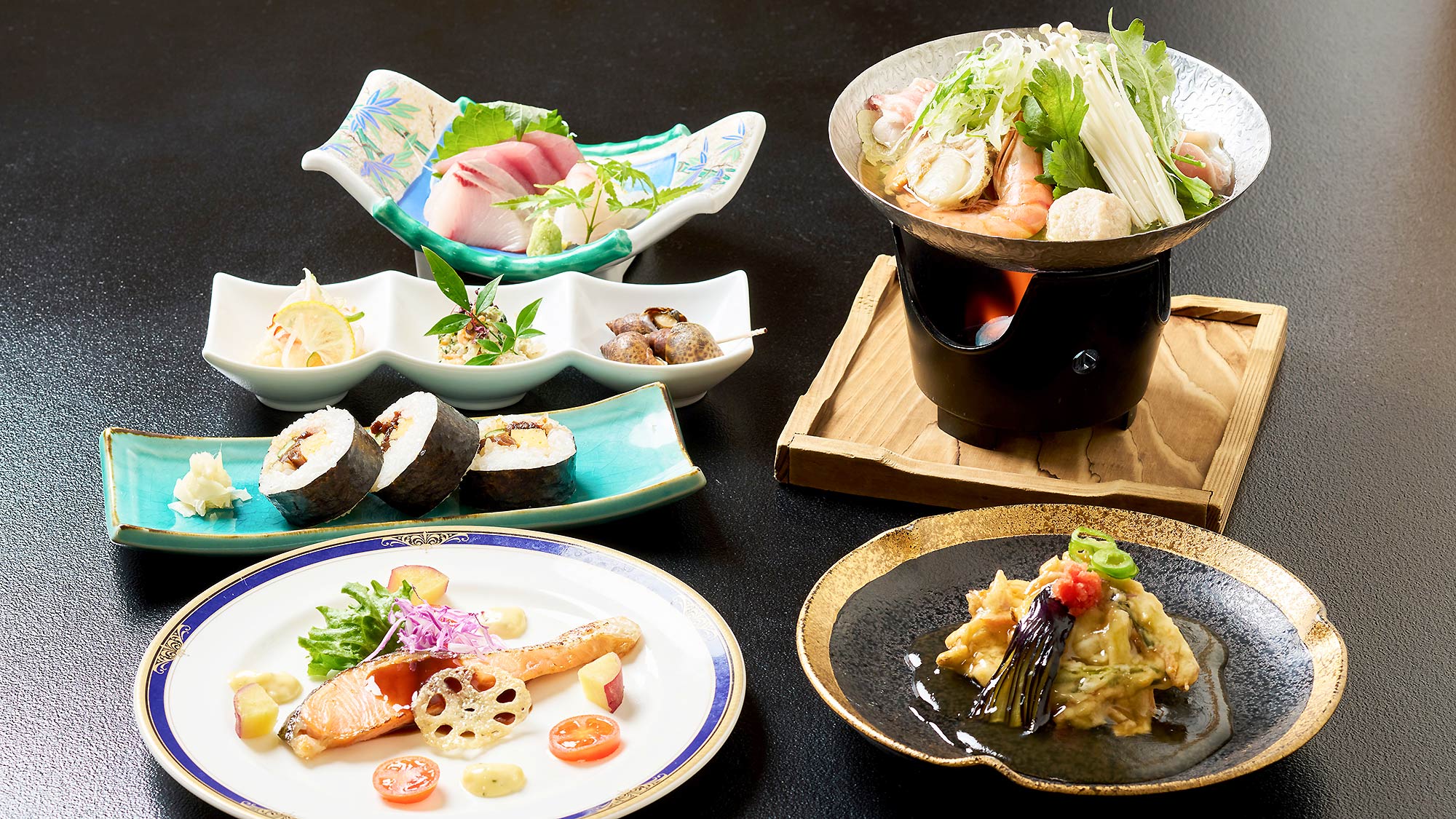 ・【味処おいし家】新鮮なお造りから温かな鍋まで、旅の疲れを癒す和食膳です