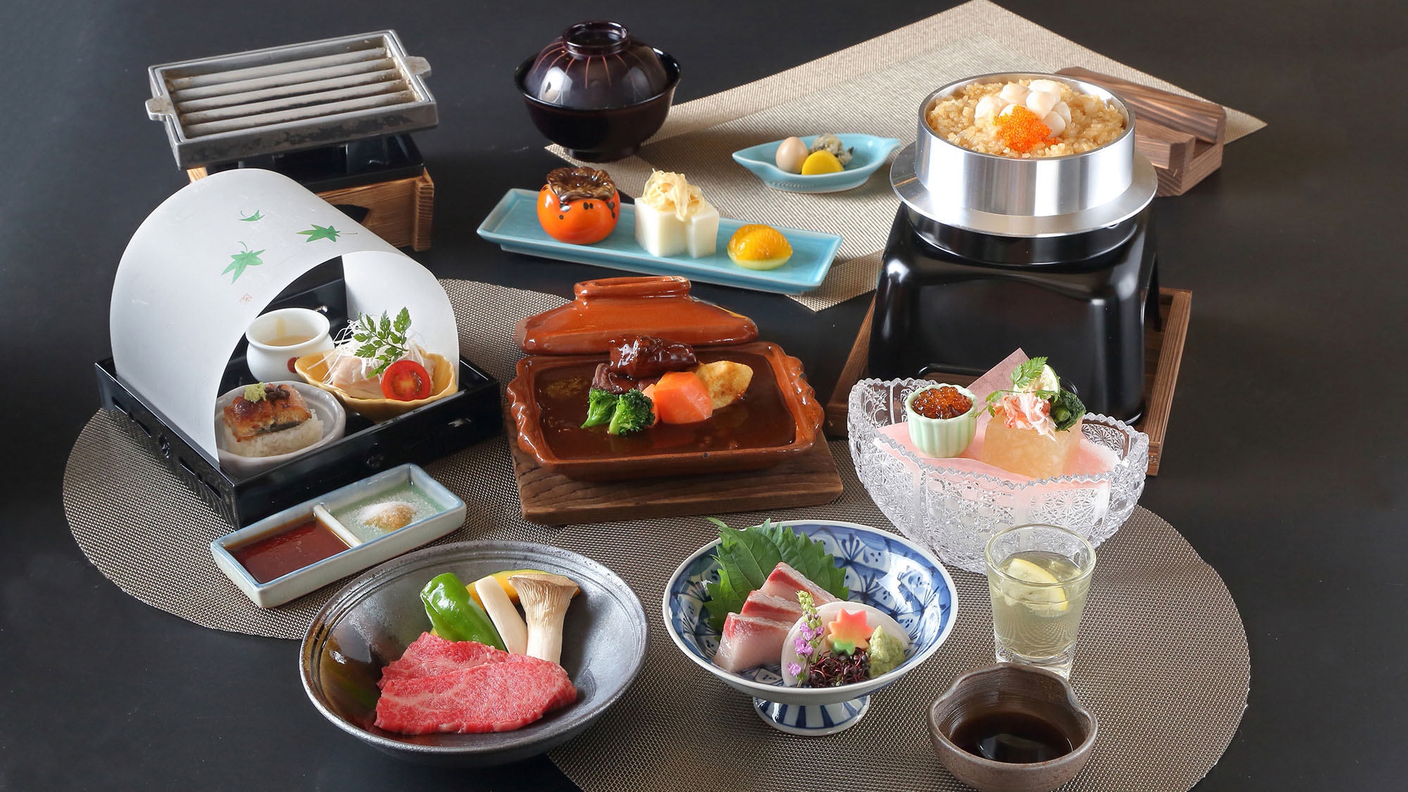 ・【レストラン：夕食・小倉山一例】季節替わりの京の創作会席をご提供します