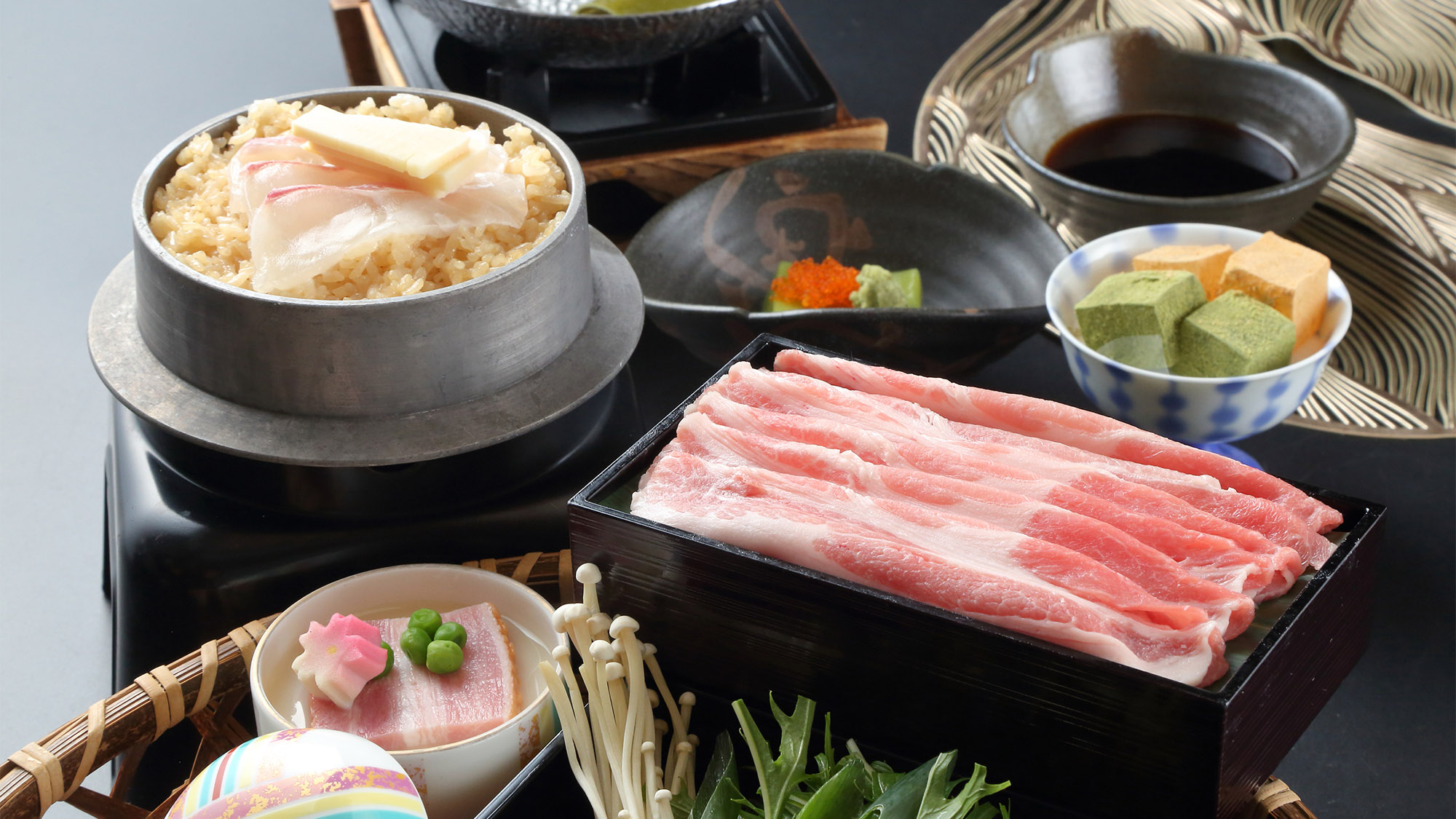 ・【釜めし御膳（春）一例：鯛と筍】選べる季節替わりの釜めしをご賞味ください