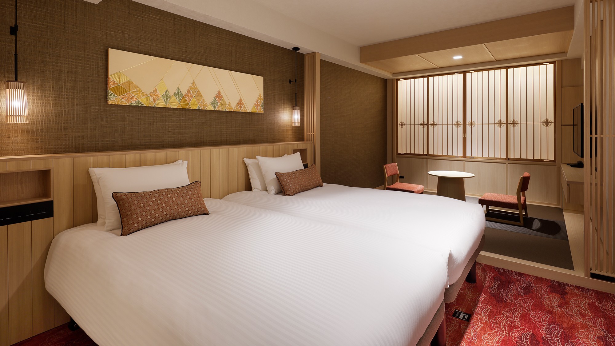 デラックスツイン　33㎡　ベッド：1,960&times;1,100mm