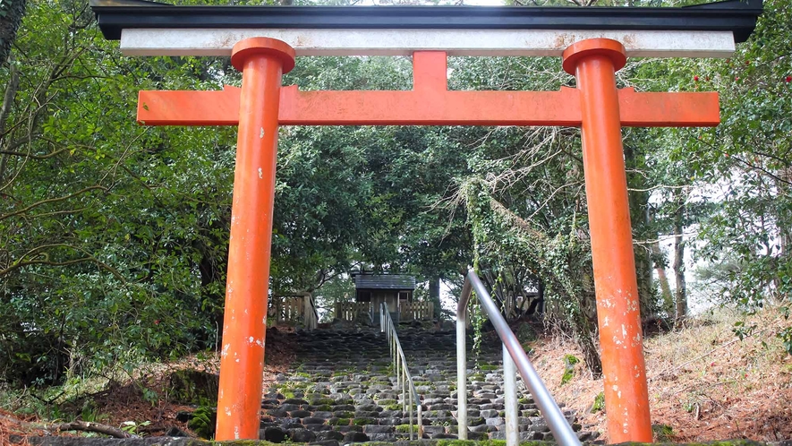 ・【皇子原神社】鳥居をくぐると急傾斜の石段が続きます