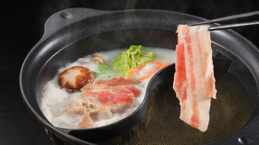 【米沢豚一番育ちの選べるヘルシー鍋】源泉しゃぶしゃぶをメインに、豆乳鍋、コラーゲン鍋、火鍋から選択