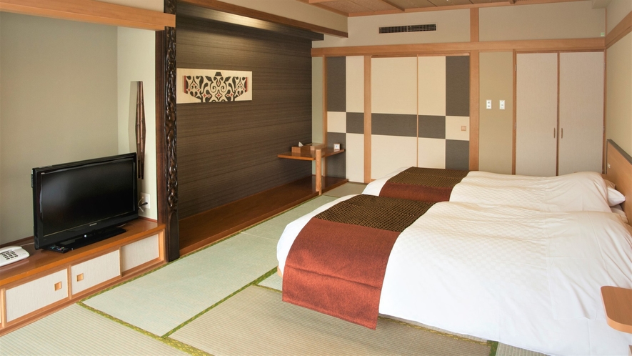 【山側】和室ツイン（客室一例）／和室のお部屋にベッドを配したベッド派にお勧めのお部屋。