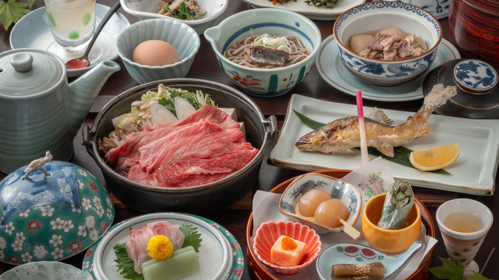 ■夕食一例｜米沢牛会席（すき焼き）