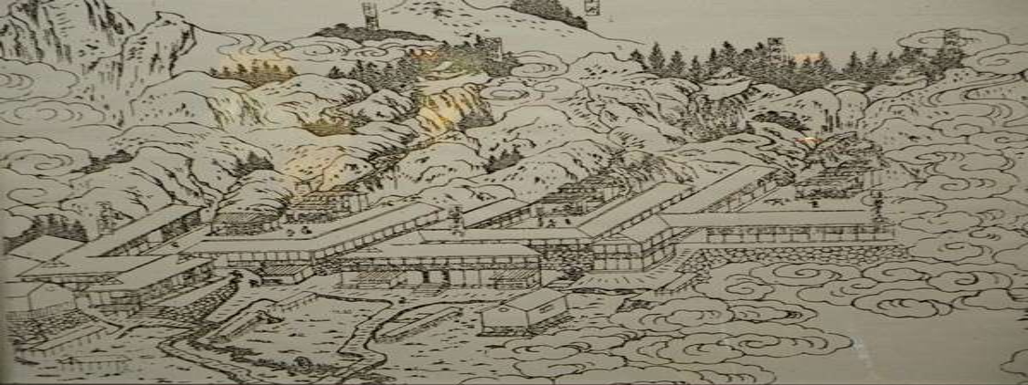 ■江戸時代の白布温泉。当館平面図と一緒に掲示しております。