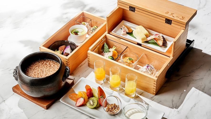 【選べる朝食-和食-】ボックス形式でご提供。「自家製・無農薬・自然農法」で、体にやさしい美味しさを。