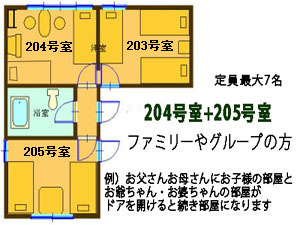 ペンション6人部屋。家族やグループの方にぴったり！