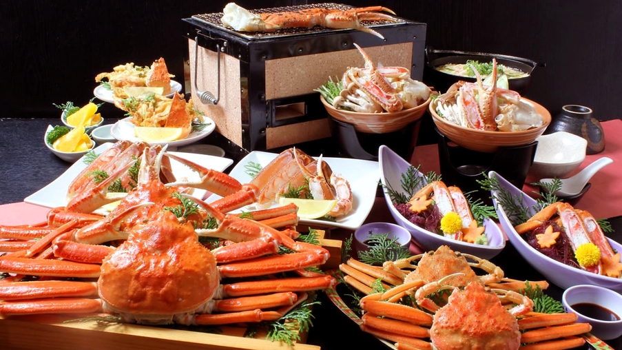 R【日帰り蟹ランチ＆天然温泉】※数量限定※炭火焼き夫婦蟹フルコース♪茹で蟹＆コッペ蟹丸ごと1人1杯付