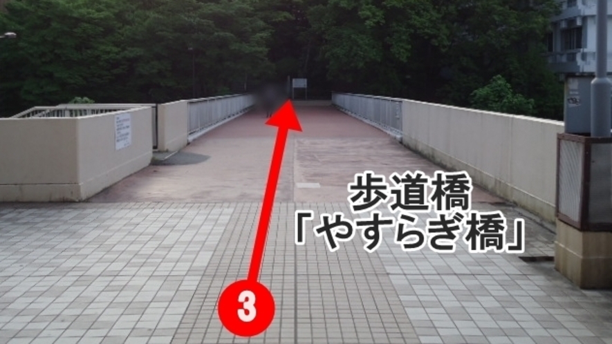 ③歩道橋（やすらぎ橋）を渡ります。