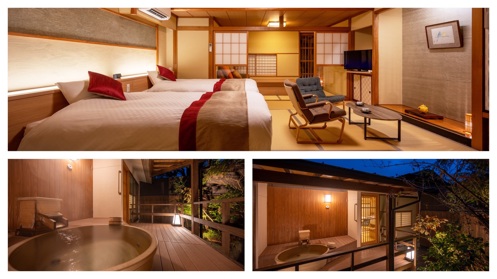 【禁煙】源泉露天風呂付　和モダンツインベッドルーム（桃）