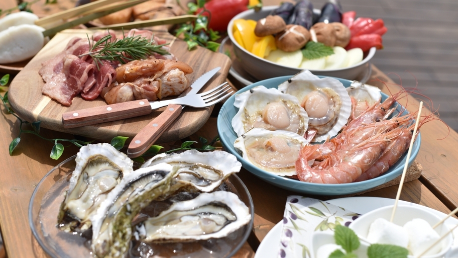 【夜はホテルでBBQ】おながわ満喫バーベキュー！宮城県産牡蠣や笹かま他ご当地食材にスモアも＜２食付＞