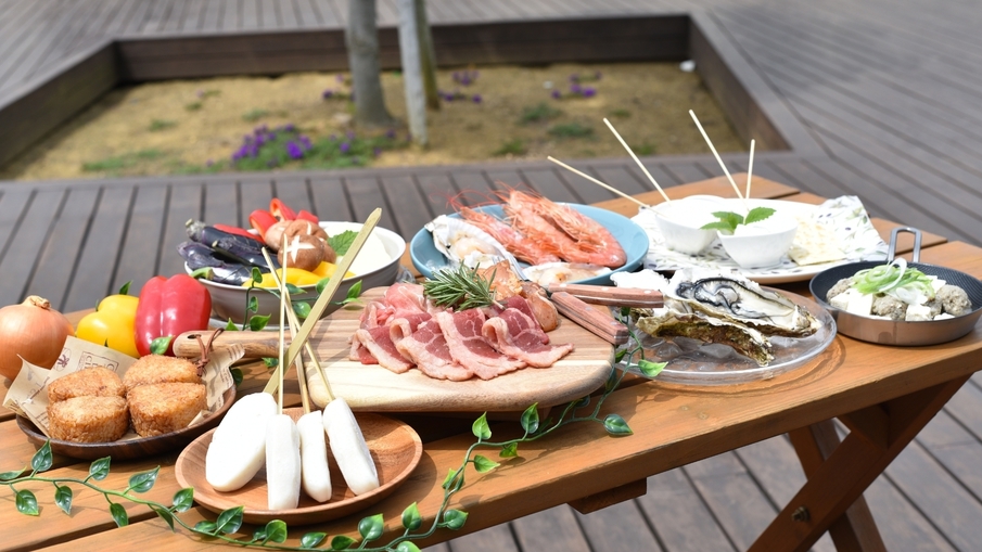 【夜はホテルでBBQ】おながわ満喫バーベキュー！宮城県産牡蠣や笹かま他ご当地食材にスモアも＜２食付＞