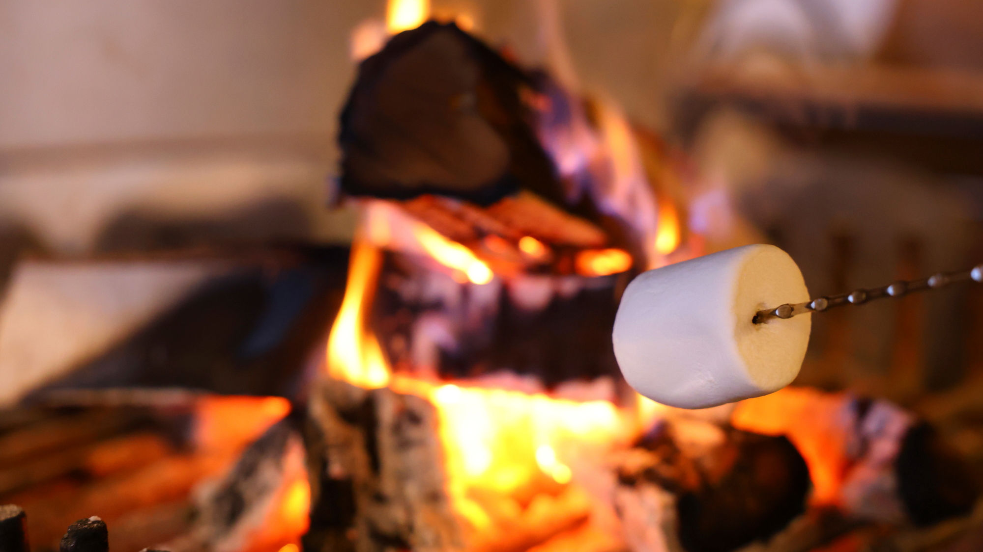 暖炉でわいわい楽しいひと時　お子様にも人気の焼きマシュマロ