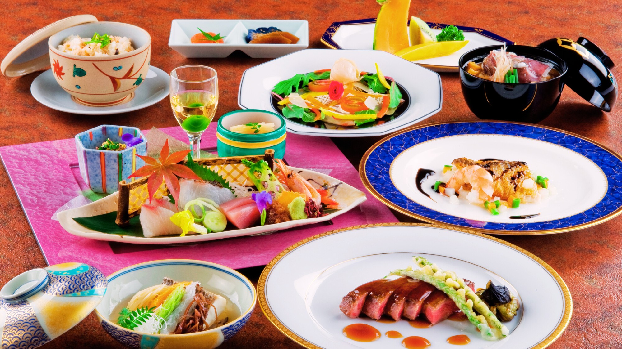 ～琉球和洋折衷会席コース～　一流ホテルで腕を奮った料理長渾身の和洋折衷会席　※一例