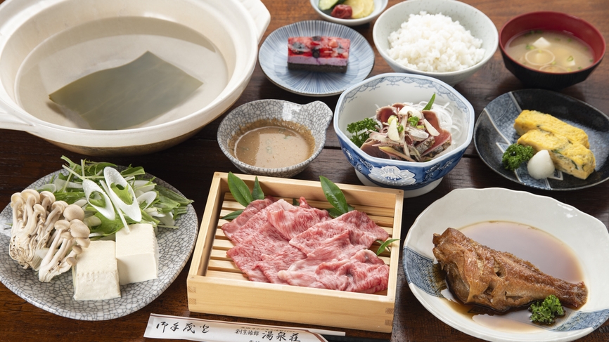 【2食付常陸牛しゃぶしゃぶプラン】とろける霜降りブランド牛で贅沢に。｜食後デザート付き