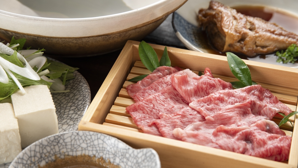 【2食付常陸牛しゃぶしゃぶプラン】とろける霜降りブランド牛で贅沢に。｜食後デザート付き