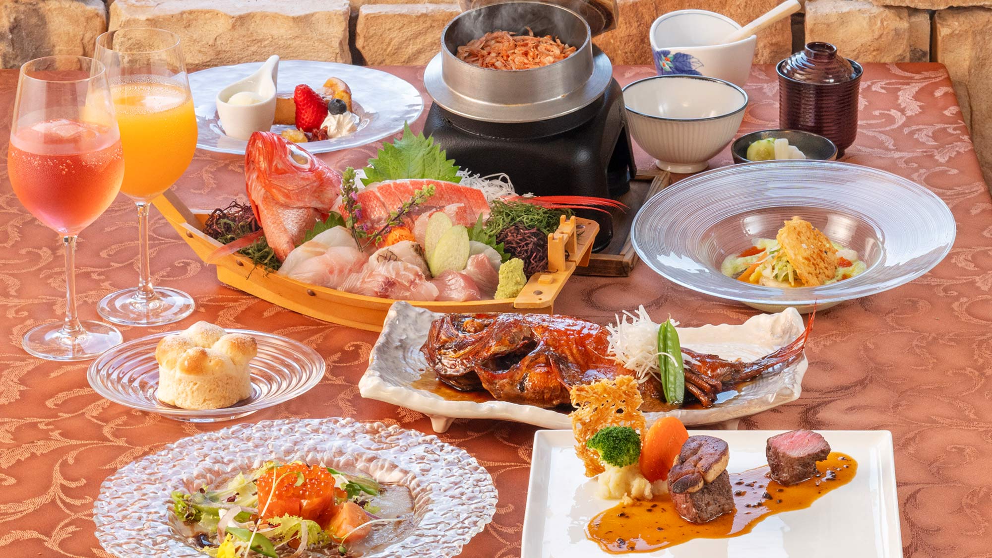 【特選ディナーお造り・金目鯛コース】地魚お造り舟盛り＋金目鯛の煮付け