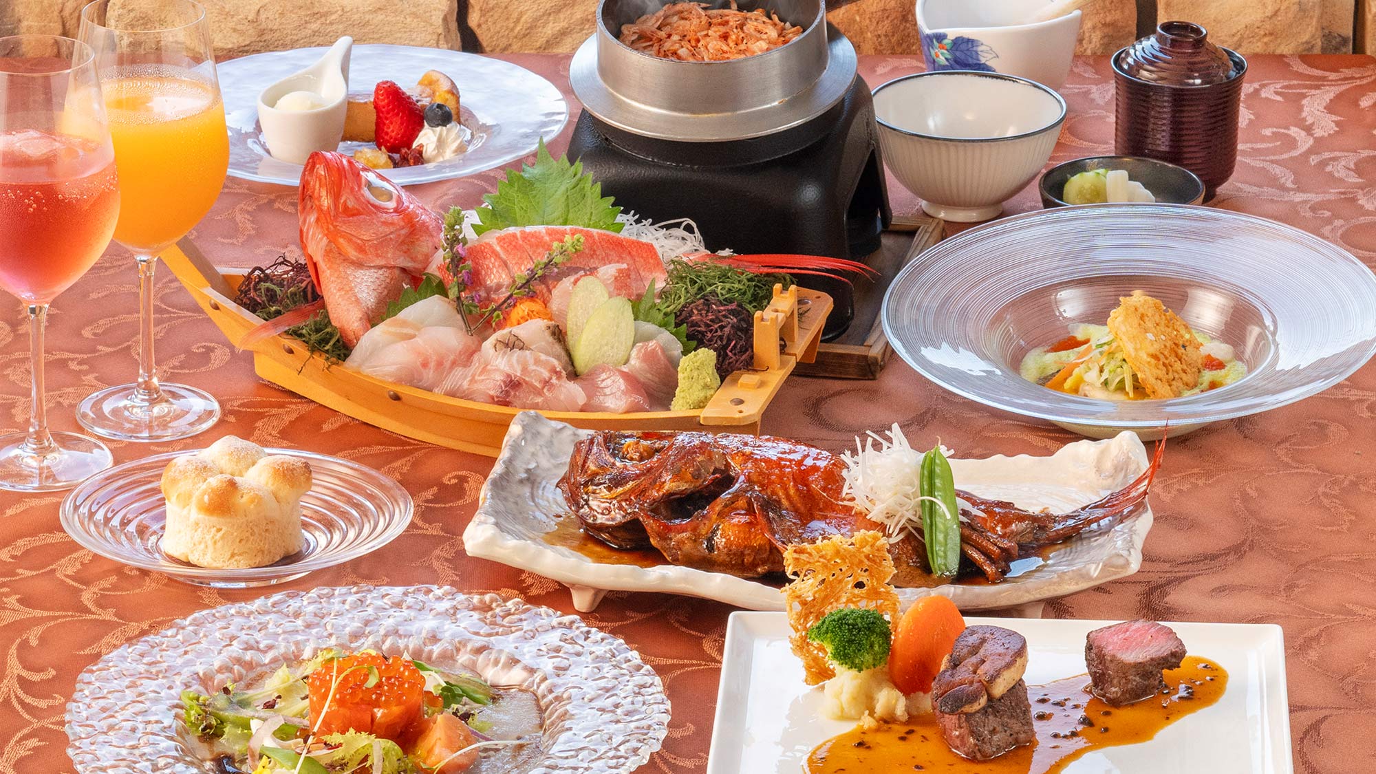 【特選ディナーお造り・金目鯛コース】地魚お造り舟盛り＋金目鯛の煮付け