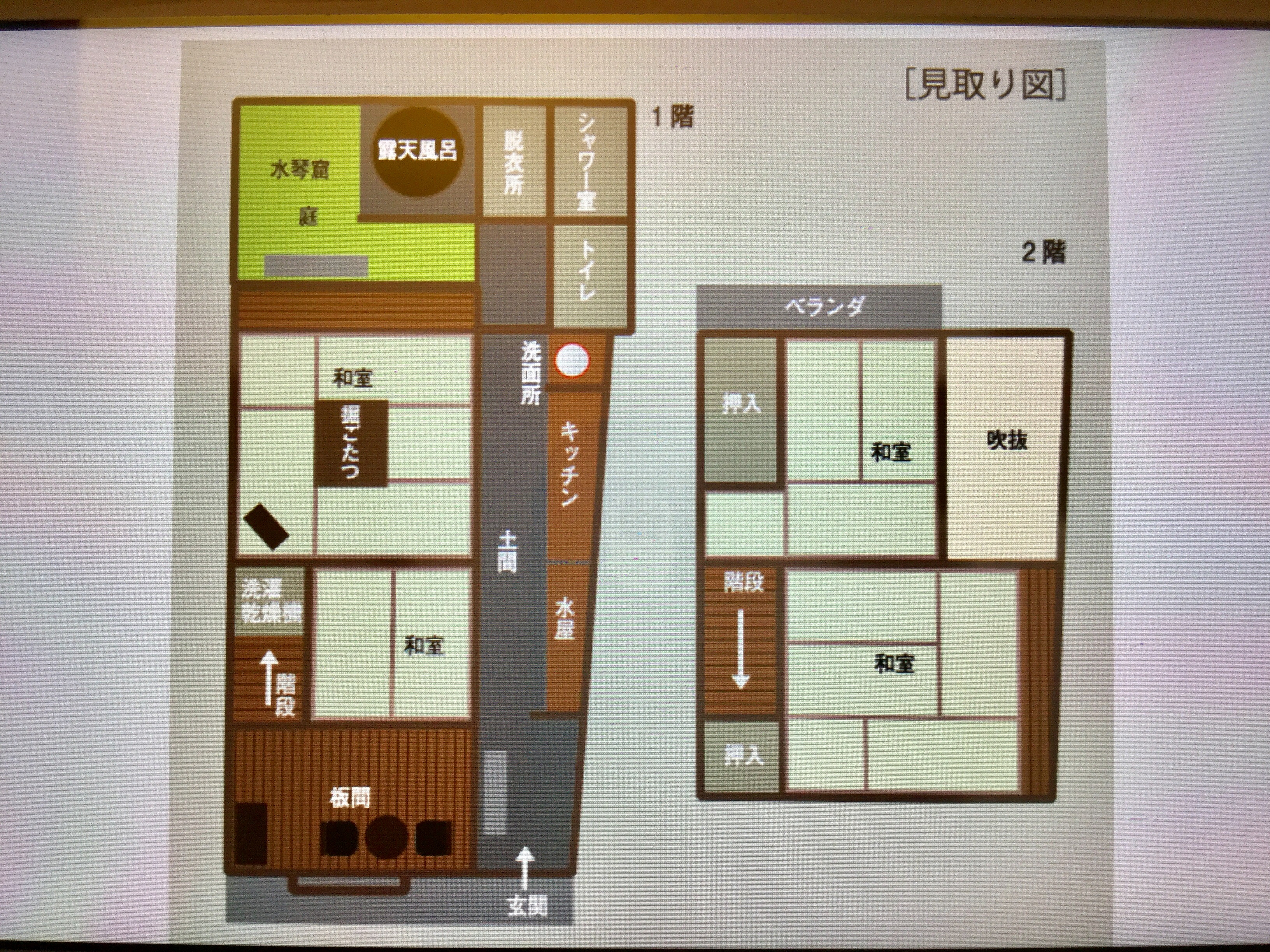 町家つばら五条坂  お部屋図、二階建の小さな町家です。  Tsubara floor plan 