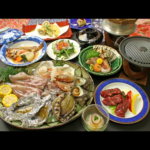 【洋風海鮮(舟盛無し)】　豪華な魚介類を炭火で焼きたてで♪あわびにサザエにホタテに新鮮素材がぎっしり