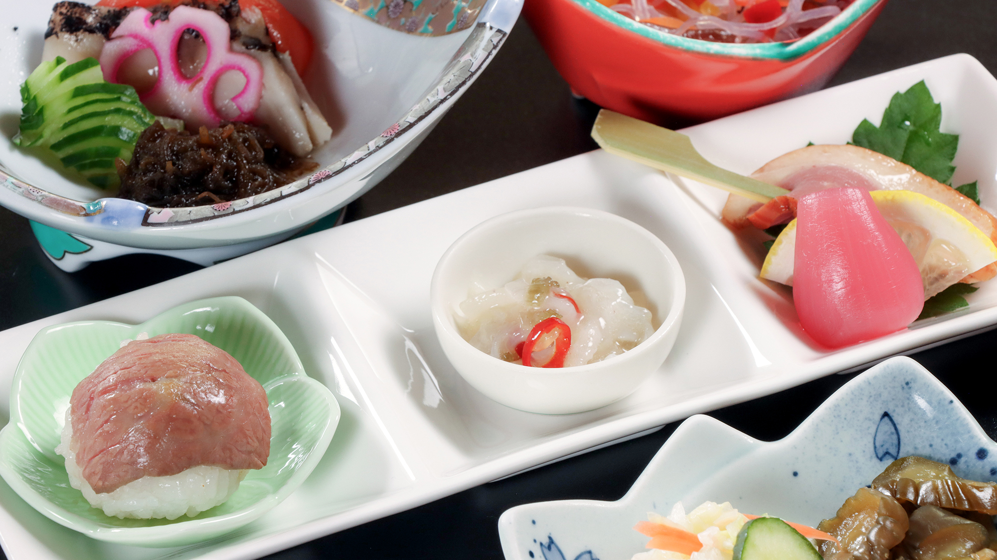 #錦膳　前沢牛手毬寿司を含んだ前菜