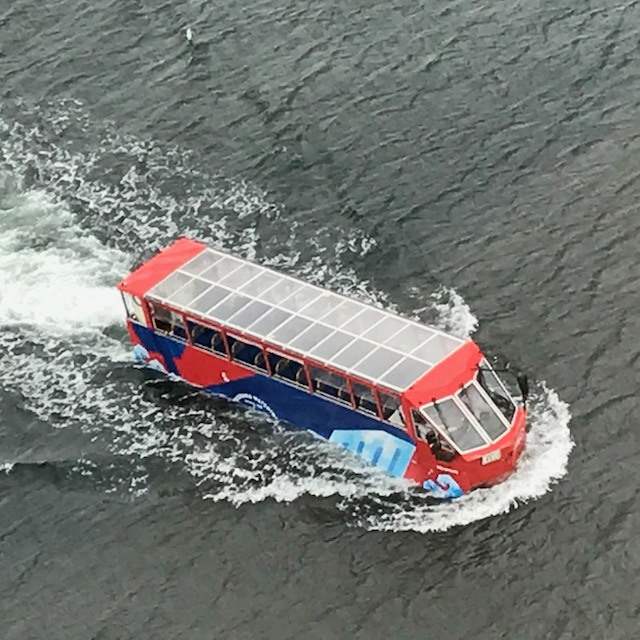 　みなとみらいの海と道路を走る　水陸両用車