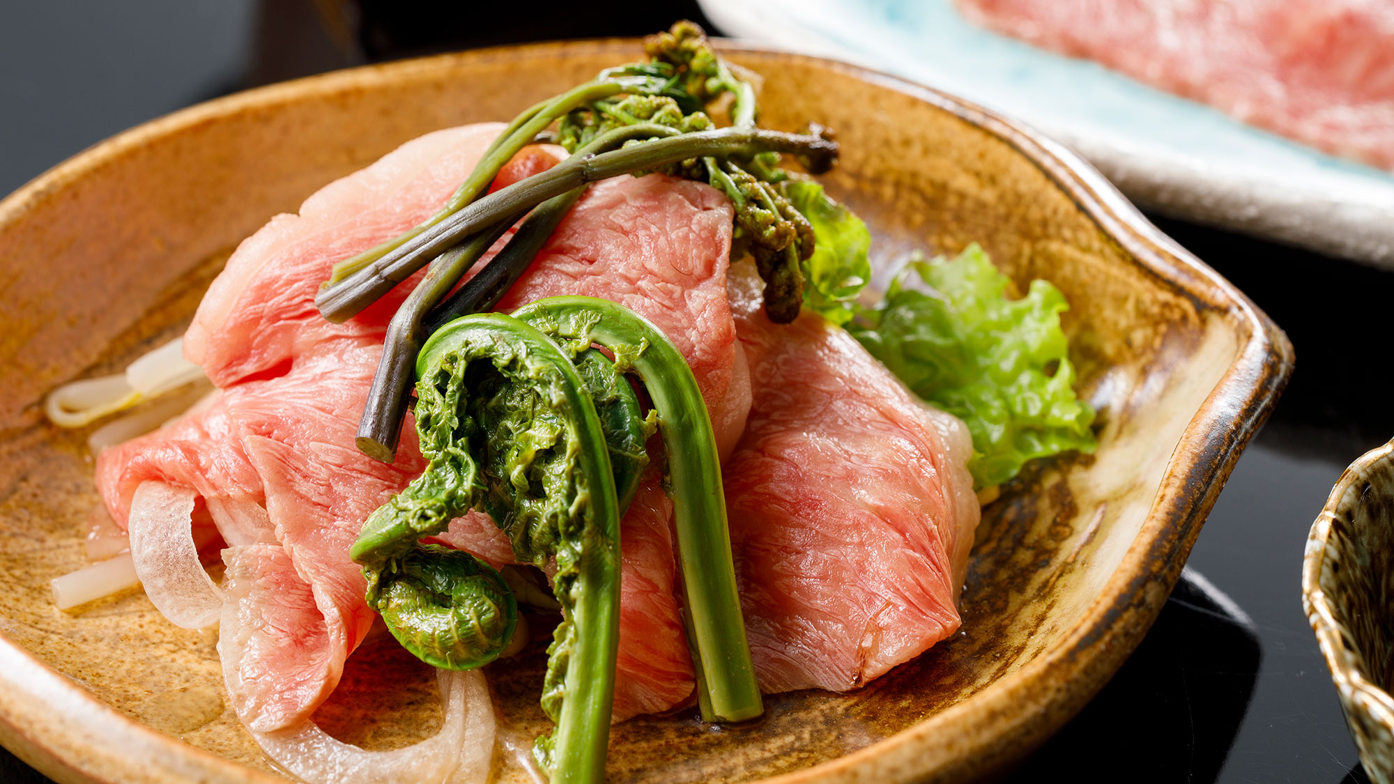 *夕食一例【利賀ひろし】冷しゃぶは利賀の山菜とご一緒に
