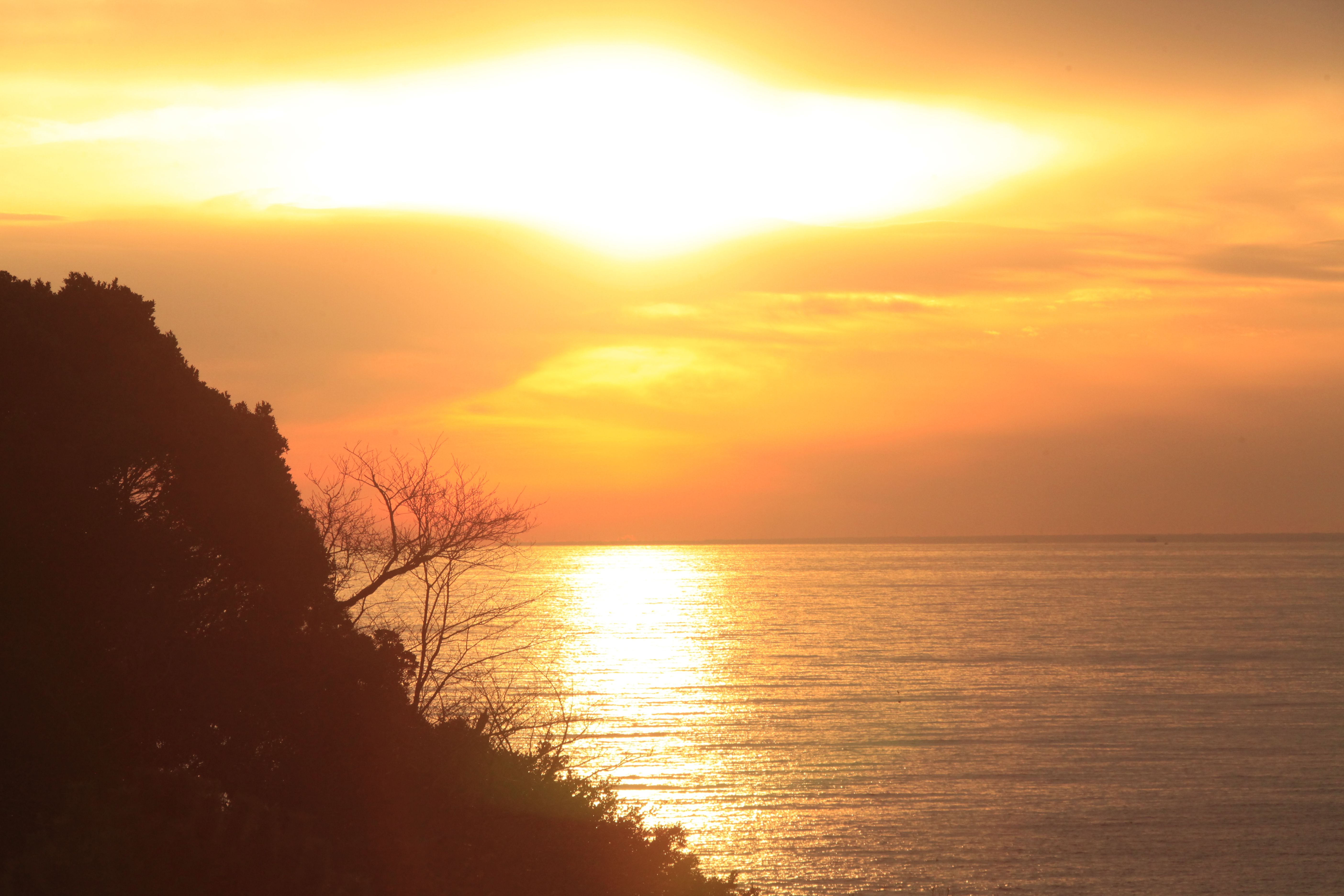 当館から見える夕日♪　海に沈む瞬間は、圧巻です！