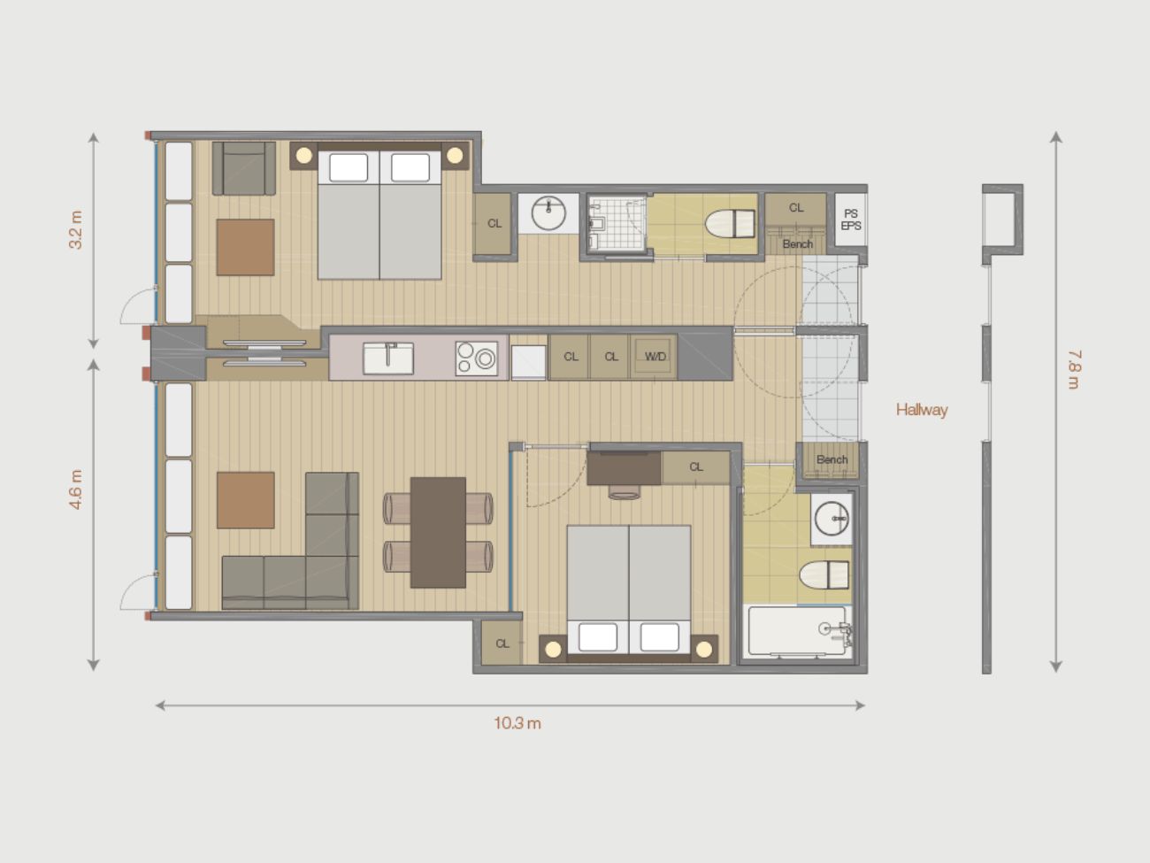 【2ベッドルーム】間取り図