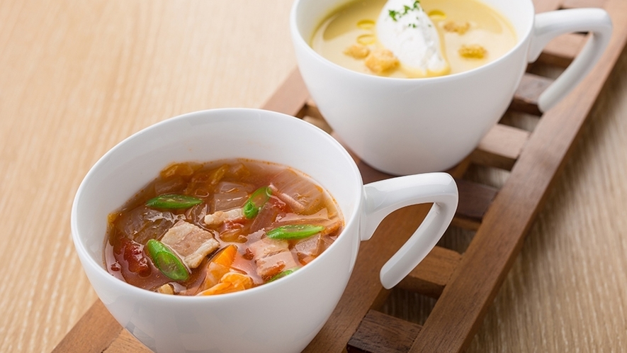 □朝食□体が芯からほっこり温まる、季節のスープもご用意しています。