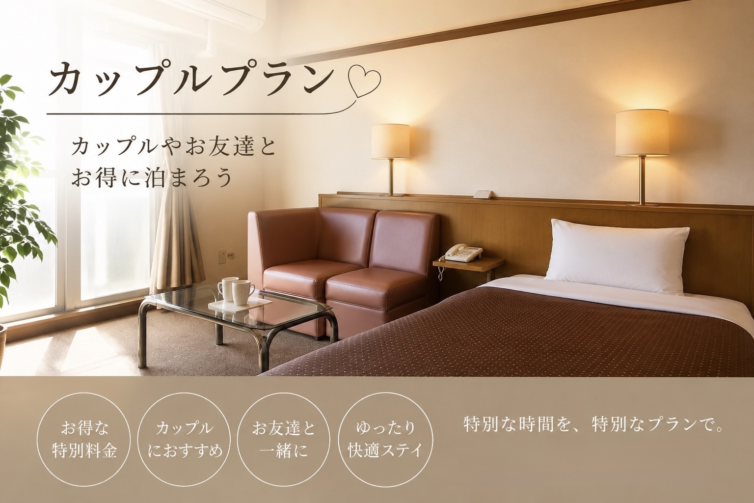 カップルプラン♪リーズナブルな快適シンプルプラン！・駅徒歩２分♪