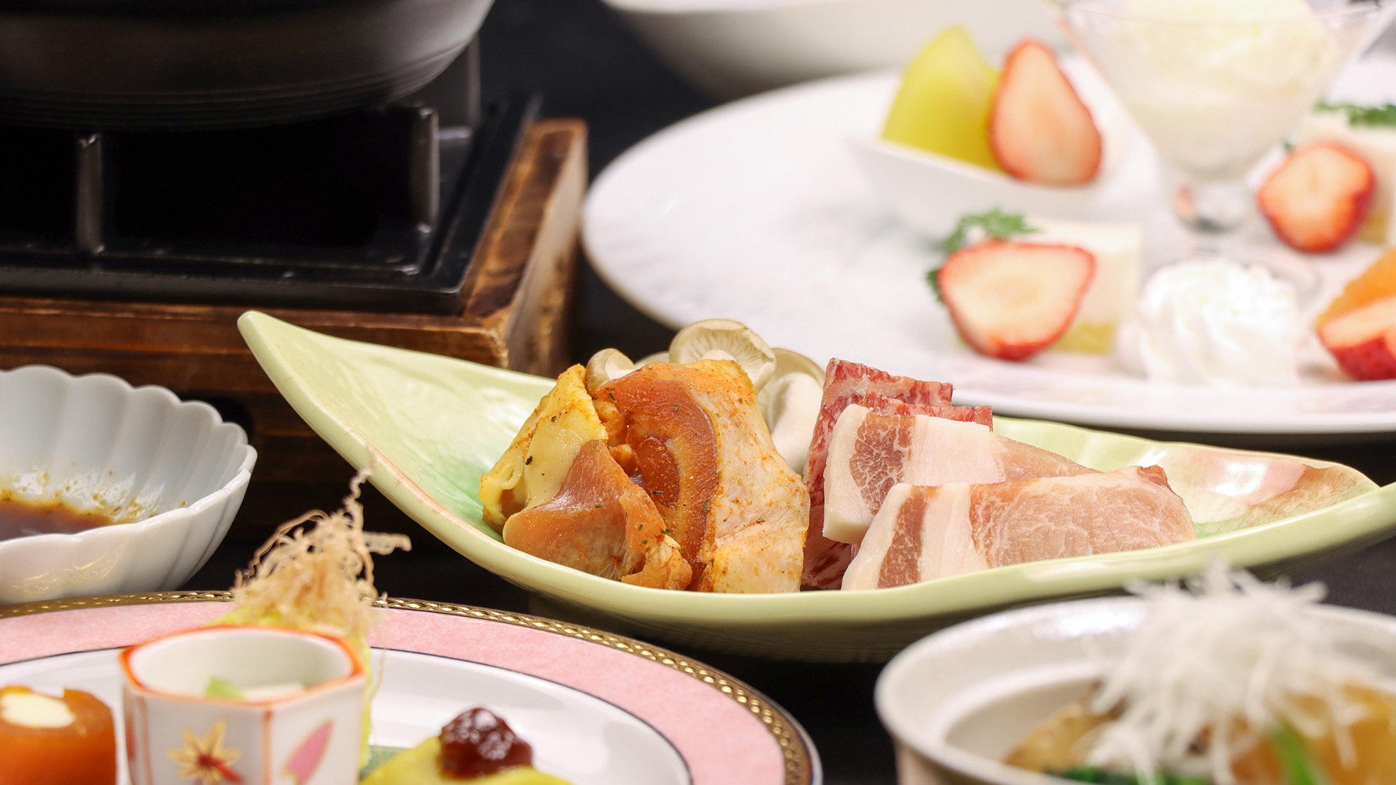 〈2食付き〉今夜は贅沢に♪福島3種の肉を食べ比べ☆ワンランク上のお食事をご堪能【紅彩膳プラン】