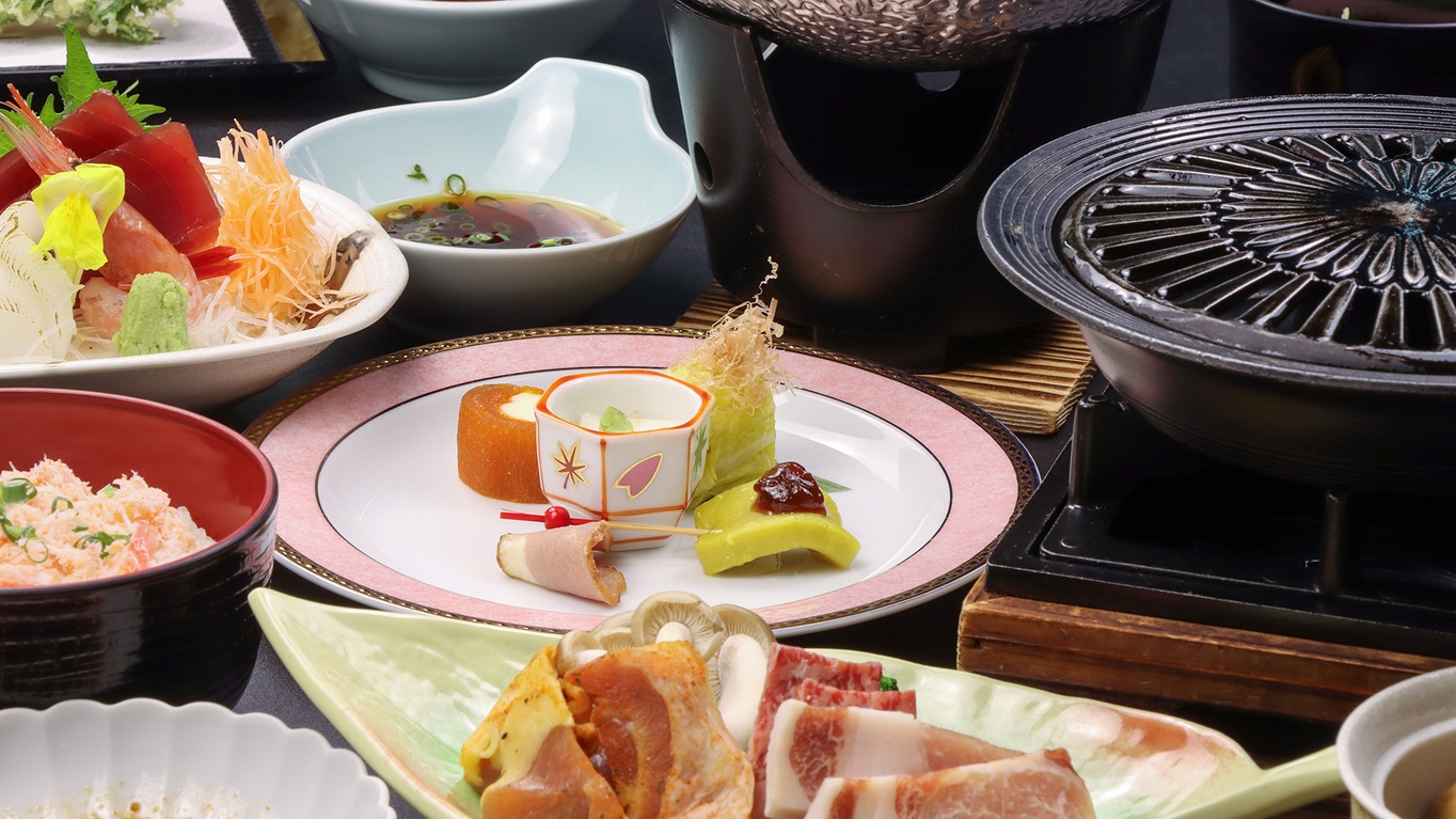 〈2食付き〉福島のうまみを堪能するならこちら！伊達鶏、福島牛、エゴマ豚3種食べ比べ☆【華宵膳プラン】