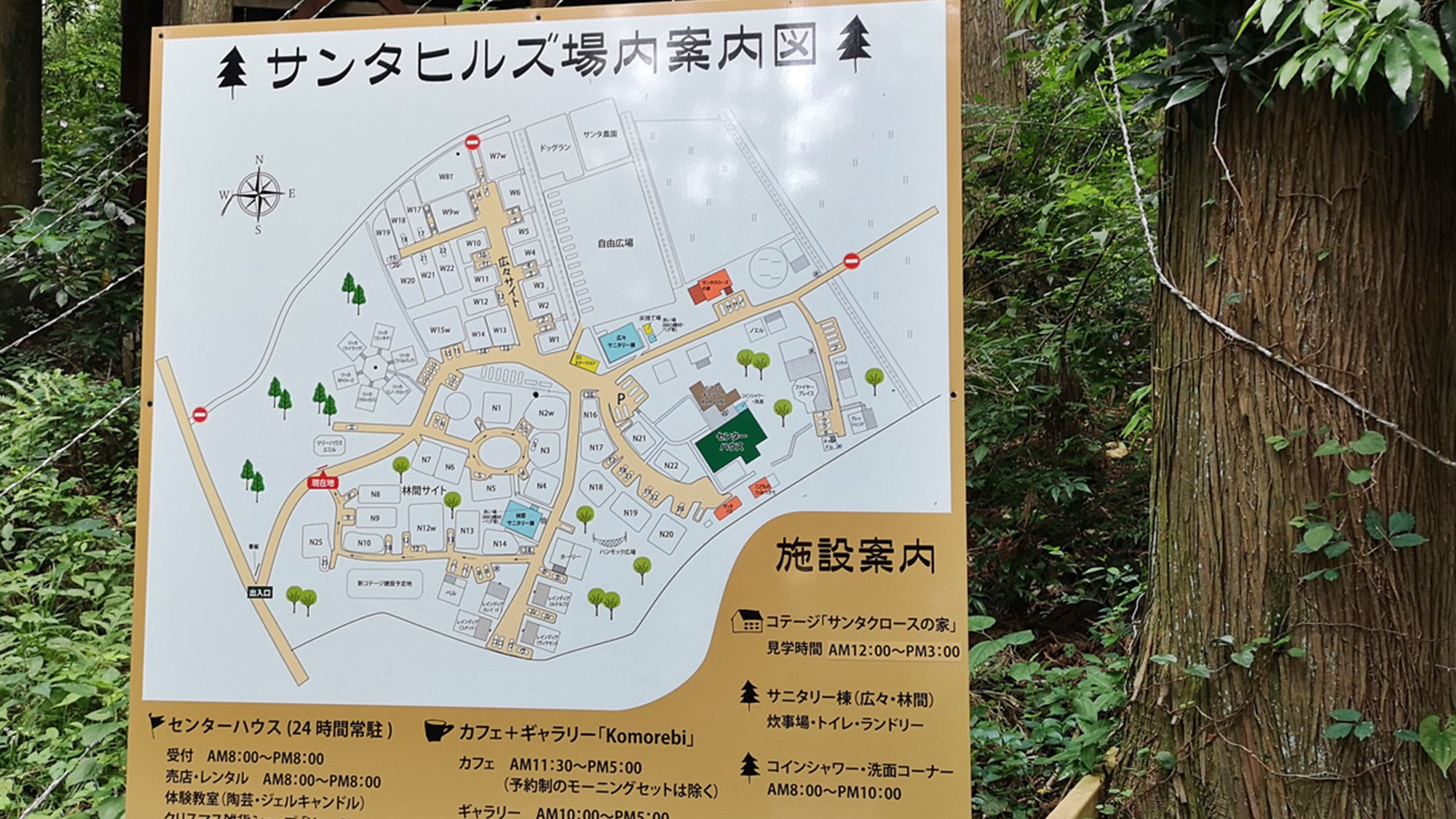 *【案内図】炊事場・ランドリー・自動販売機など完備！広々とした森の中を是非ご散策ください。