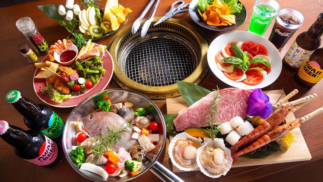 【冬季限定DX】丸ごと鯛×特選牛UP×豪華海鮮のDX冬BBQ★贅沢食材をあったか室内で堪能