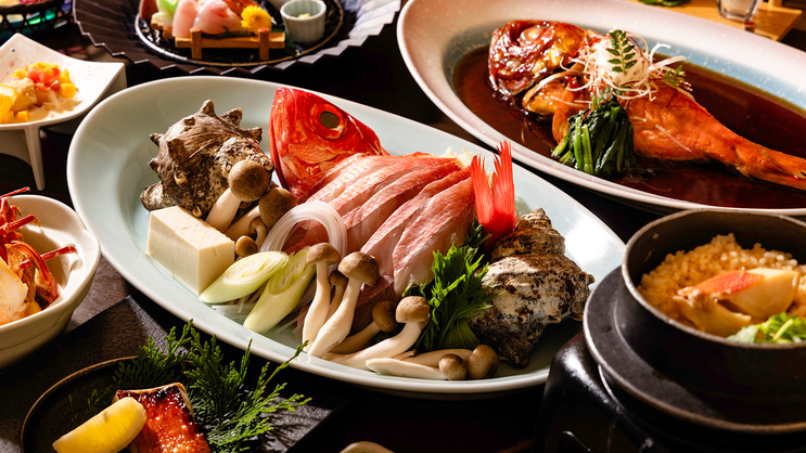 【プレミアム-金目鯛づくし会席】「蜜焼き＋しゃぶしゃぶ＋釜飯＋お造り」＜伊豆稲取港名物＞を心ゆくまで