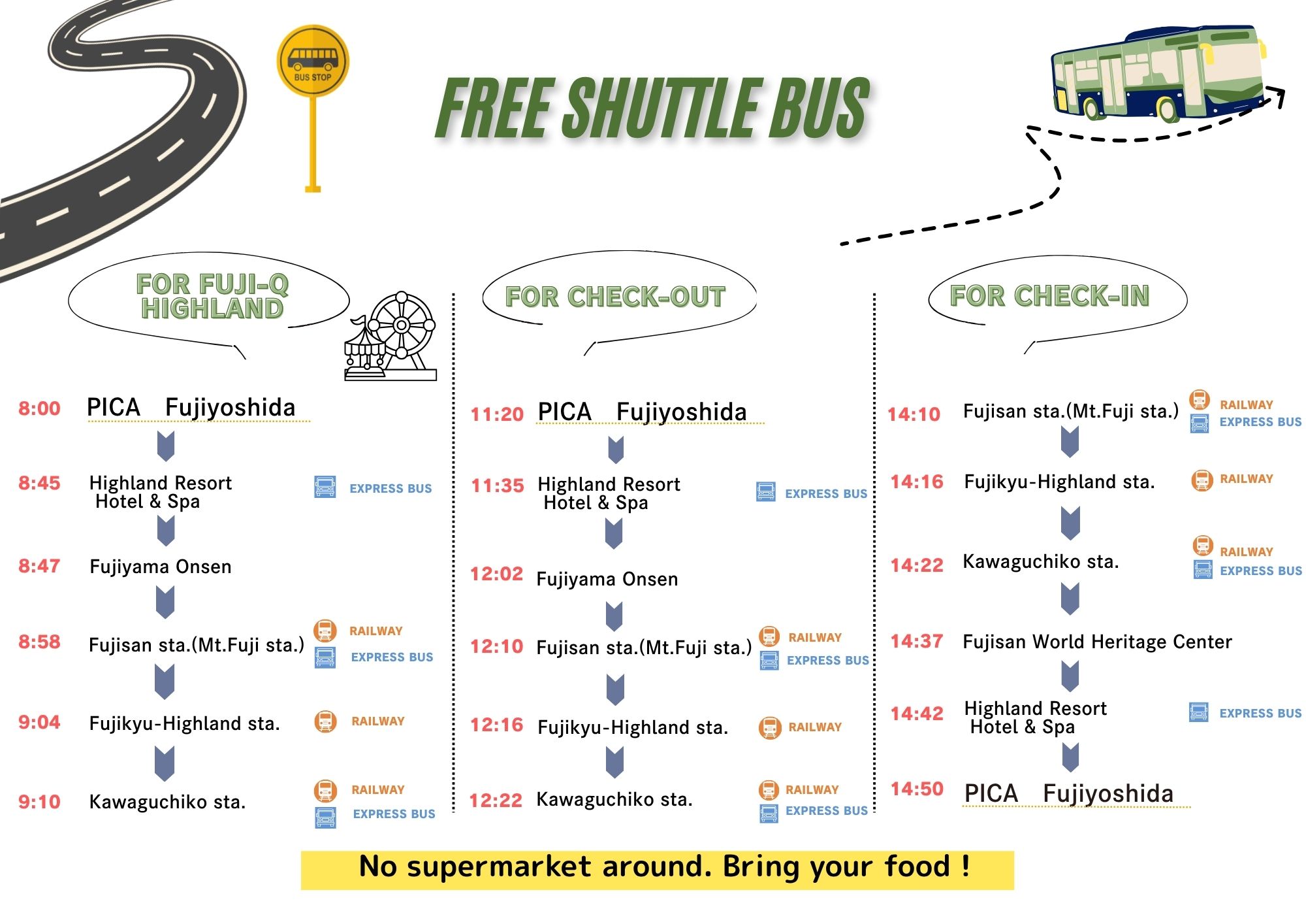Free shuttle bus 無料巡回バス時刻表