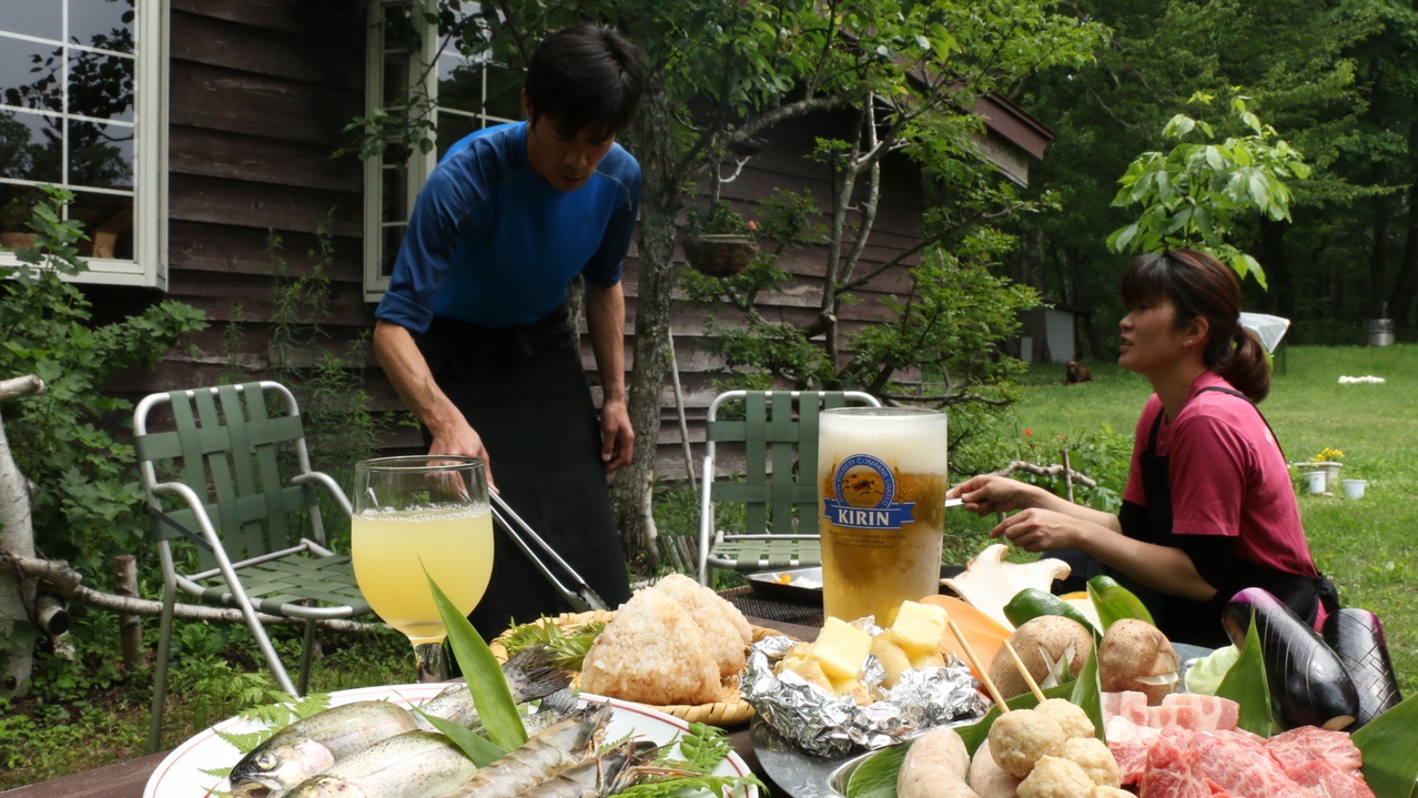 ひろーいお庭で昼からバーベキュー♪一泊三食付き手ぶらで昼BBQプラン