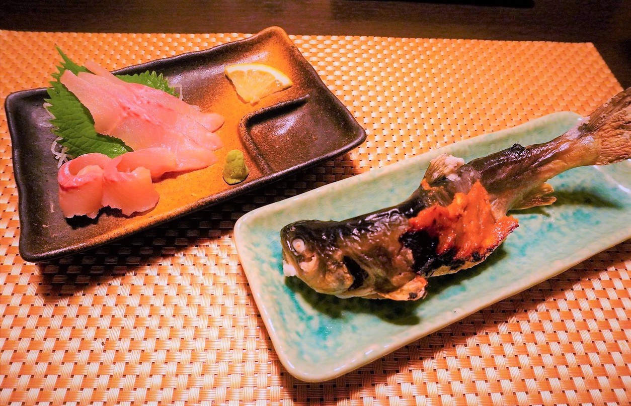 イワナの刺身、イワナの味噌焼き