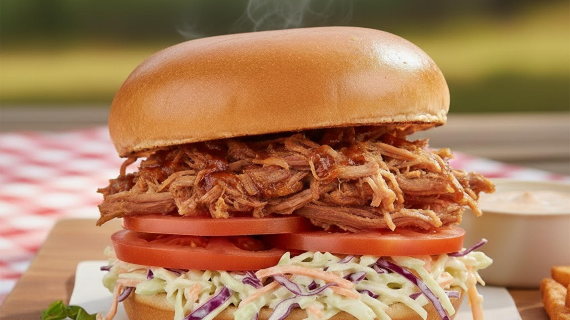 【朝食】新メニュー！！特製プルドポークバーガー
