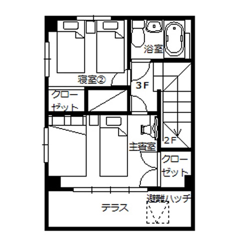 ビーチサイドハウスグラシア3階平面図　寝室＆バストイレ