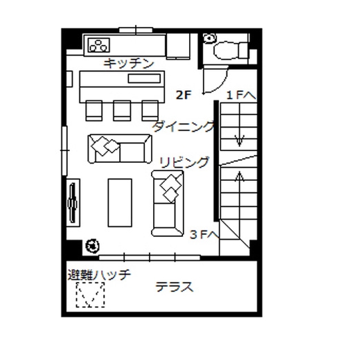 ビーチサイドハウスグラシア2階平面図　リビングダイニング＆キッチン