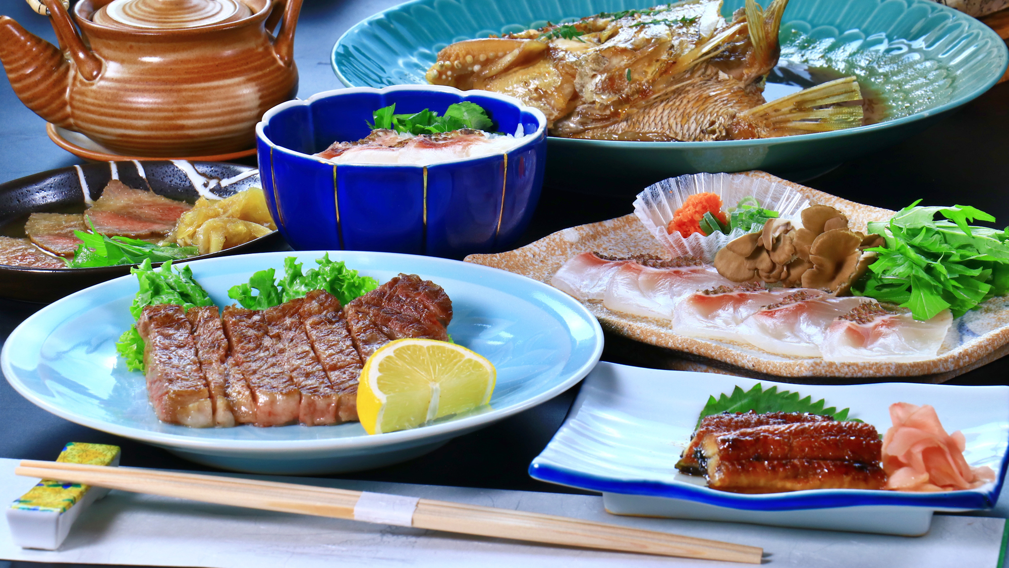 【食事（夕食）】ステーキコースー味わい、香り、心に残るお料理をお客様へ。瀬戸の恵みと神石牛の饗宴。