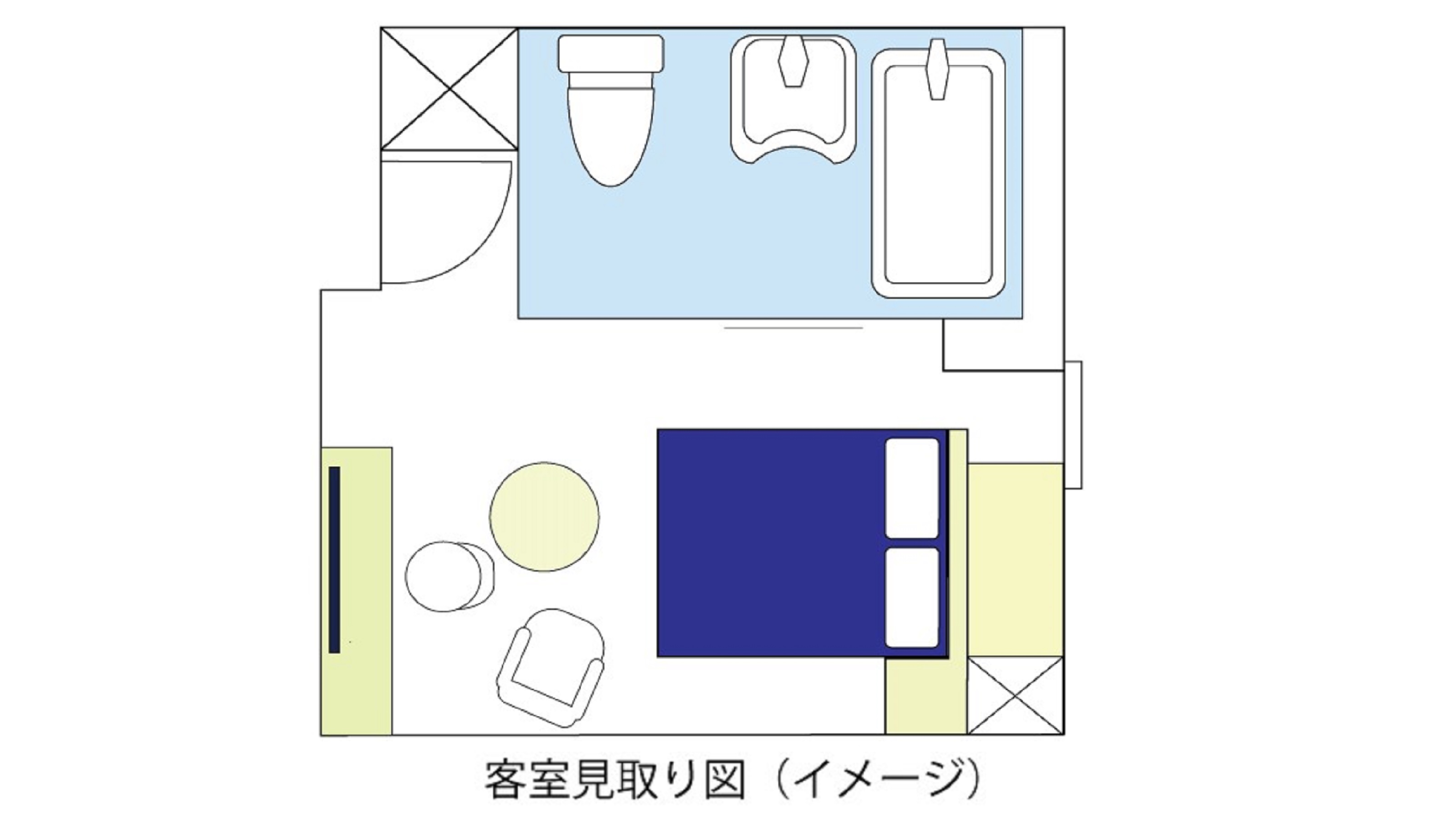 ユニバーサルダブル24平米／160cm幅ベッド見取り図